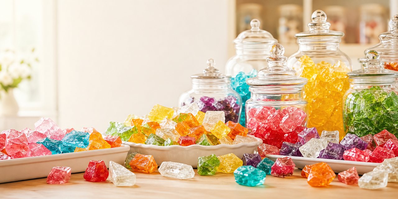 Colorful glass candy pieces